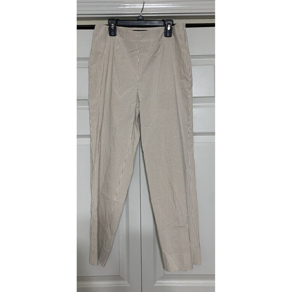 Piazza Sempione 8 US 44 IT‎ White Champagne Striped Audrey Slit Hem Capri Pants
